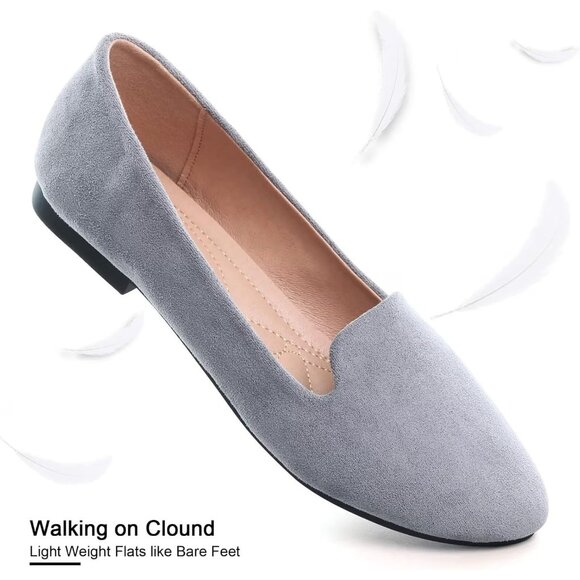 Women's Comfortable Round Toe Gray Flats Fashion Ballet Dressy Loafers Shoes - Picture 5 of 6